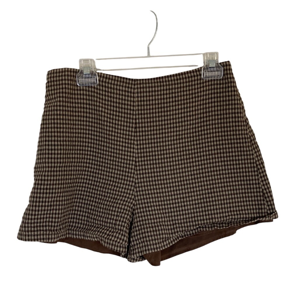 Rihoas Womens Brown Tan Gingham Check Shorts Size Large Lined Classic Cotton‎
